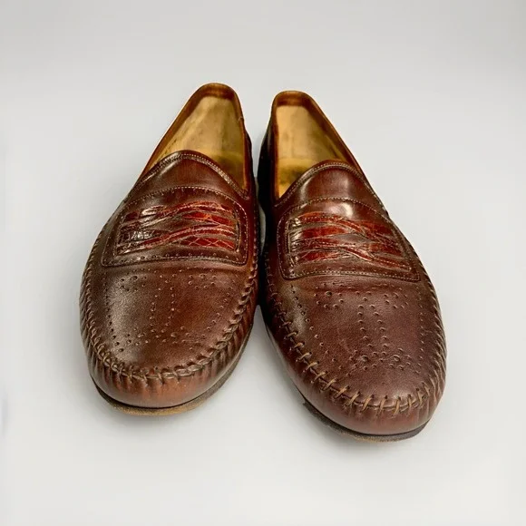 Santoni Loafer Men's 13D Brown Leather Mocassin Relaxed Slip On Italy Made Shoes